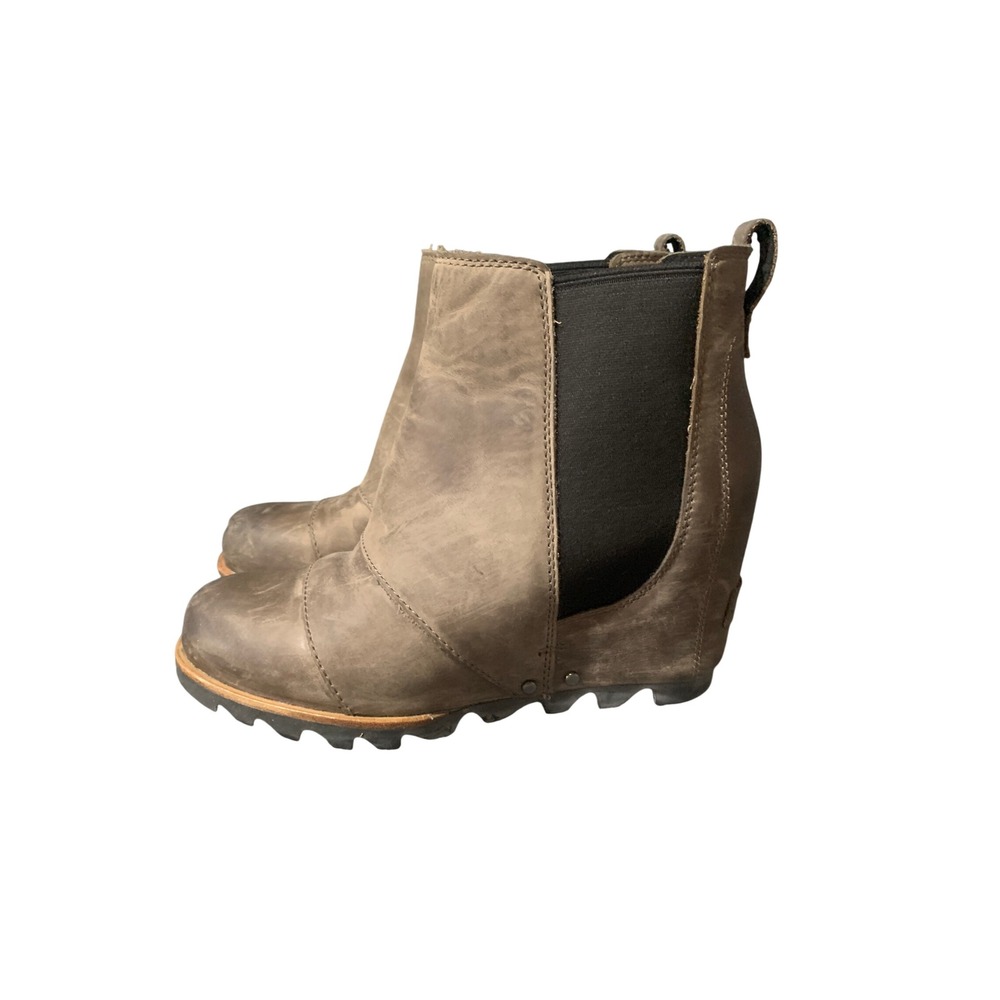 Sorel Boot Women Size 5 Lea Wedge Major Gray Leather Waterproof EUC